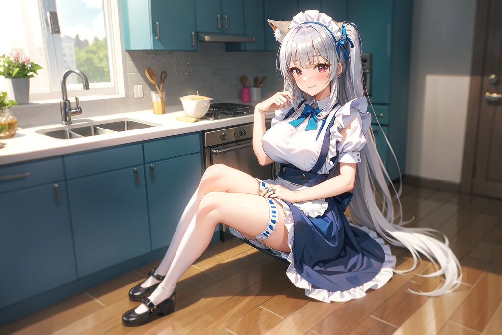 青メイドの狐の人妻