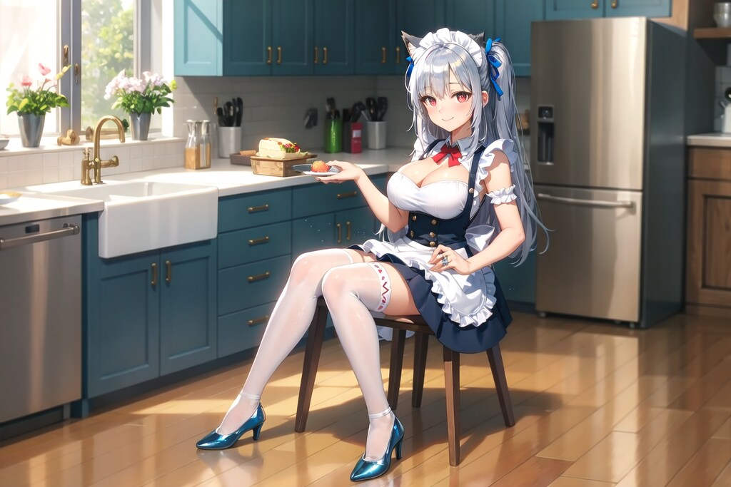 青メイドの狐の人妻