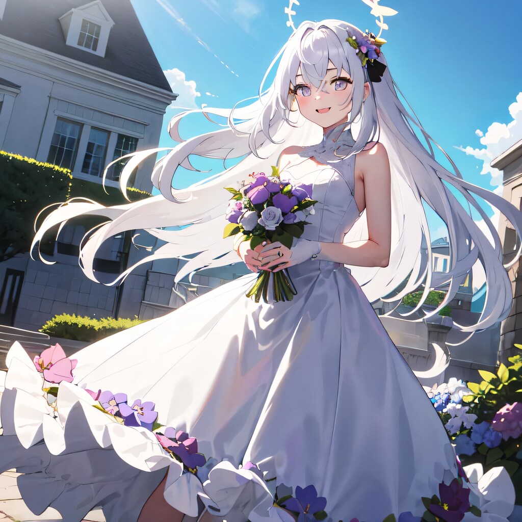 白髪ロングでウェディングドレスの少女８