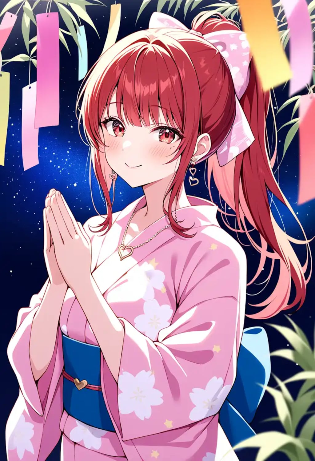 DaysAIうちの子3人娘の七夕に星に願いを🎋👘🌌❤️