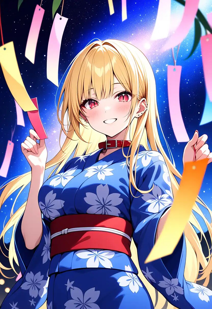DaysAIうちの子3人娘の七夕に星に願いを🎋👘🌌❤️