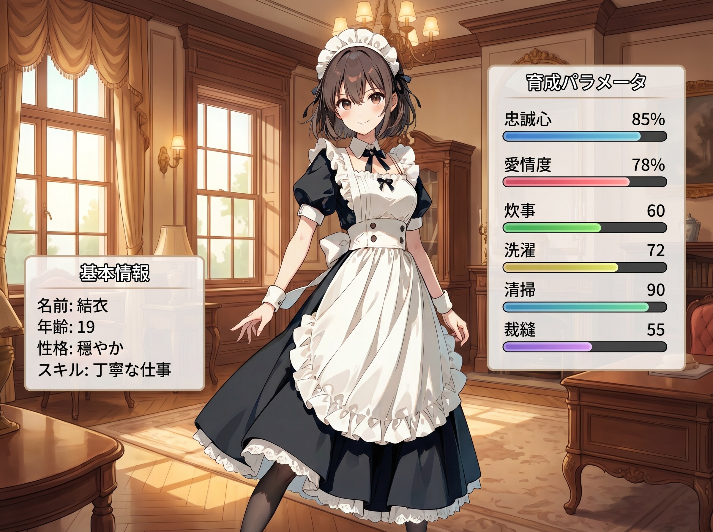 メイドさん育成ゲーム(初期の育成ゲーム風？) | の人気AIイラスト・グラビア