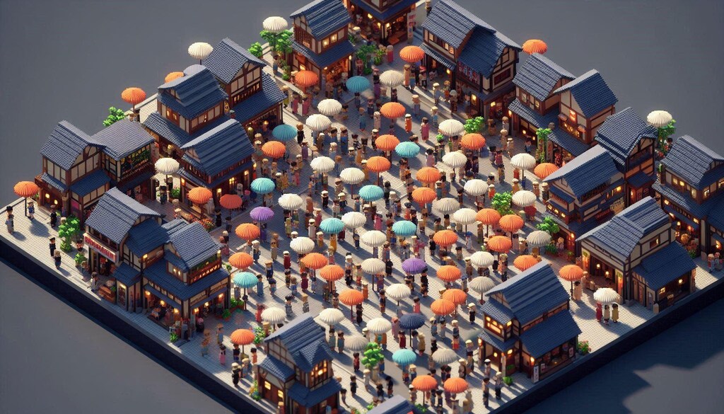 Voxelジオラマ？と傘