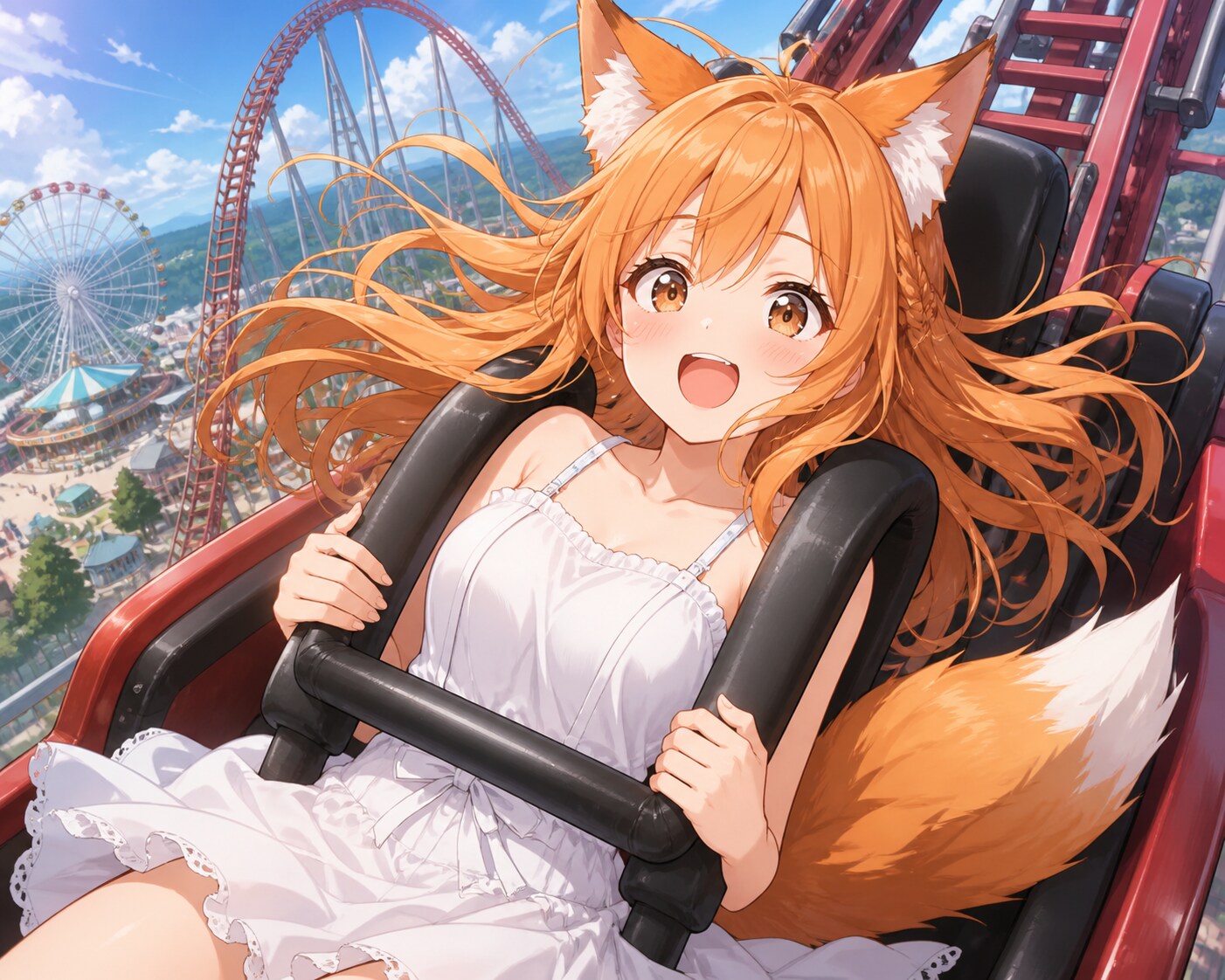 ジェットコースターに乗るキツネちゃん