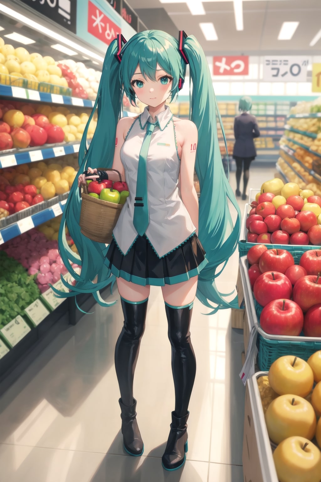 スーパーで買物するミクさん