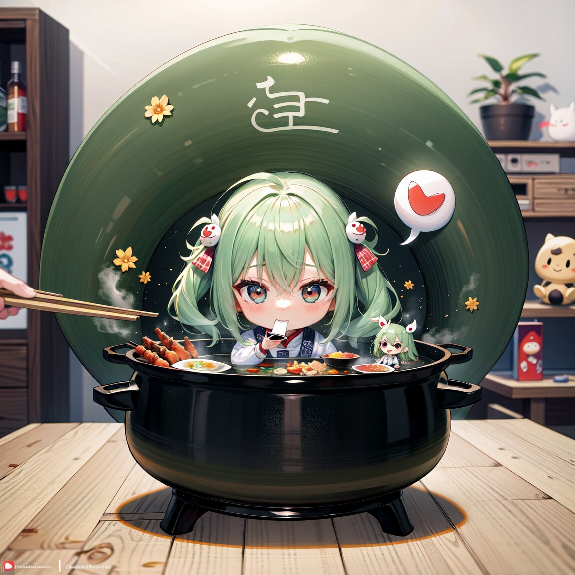 中に入ってお鍋を楽しむちびちゃん