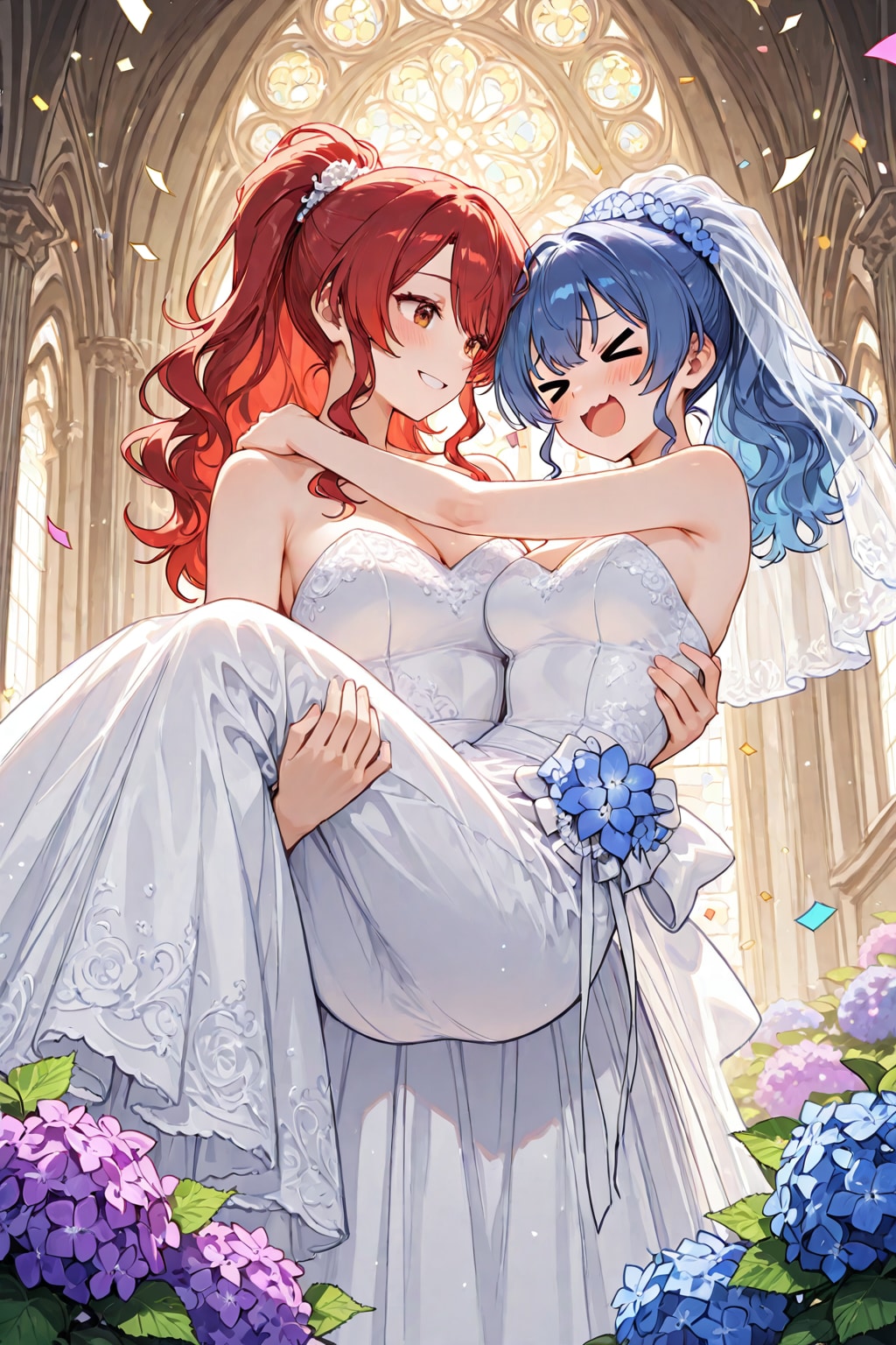お姫様抱っこする花嫁ちゃん達