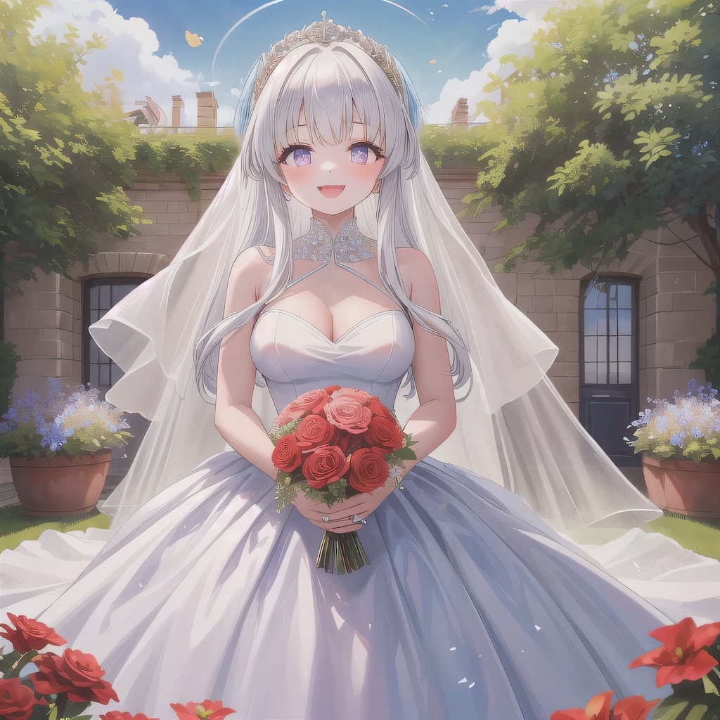 白髪ロングでウェディングドレスの少女９