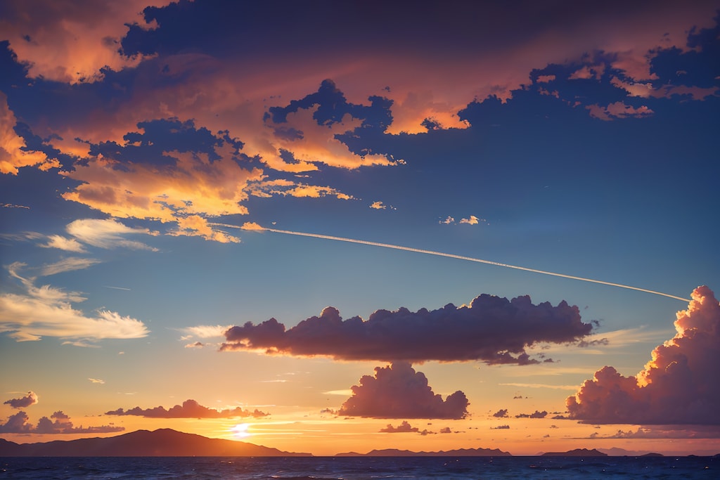 夕暮れの海と雲