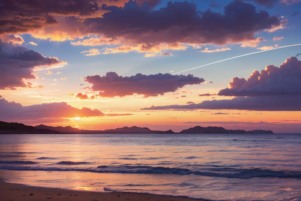 夕暮れの海と雲