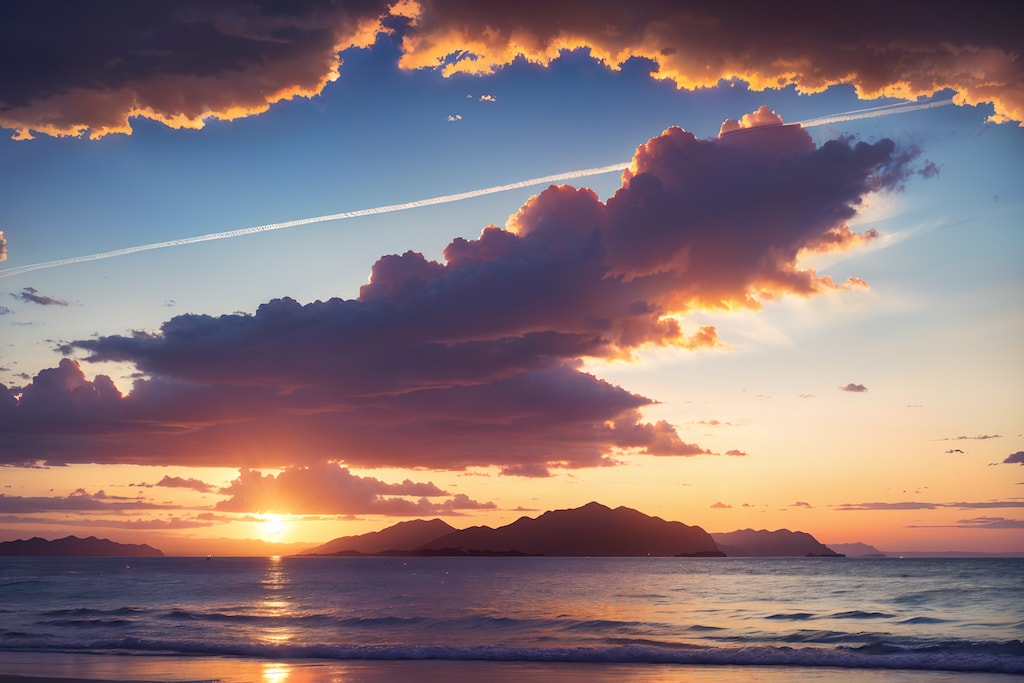 夕暮れの海と雲