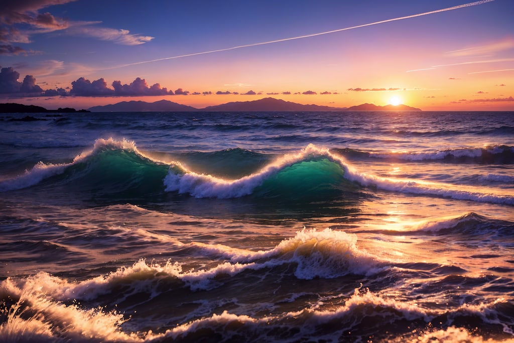 夕暮れの海と雲