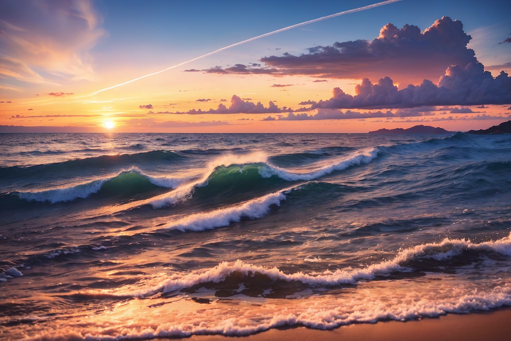 夕暮れの海と雲