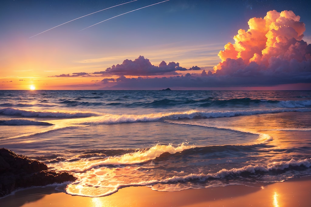 夕暮れの海と雲