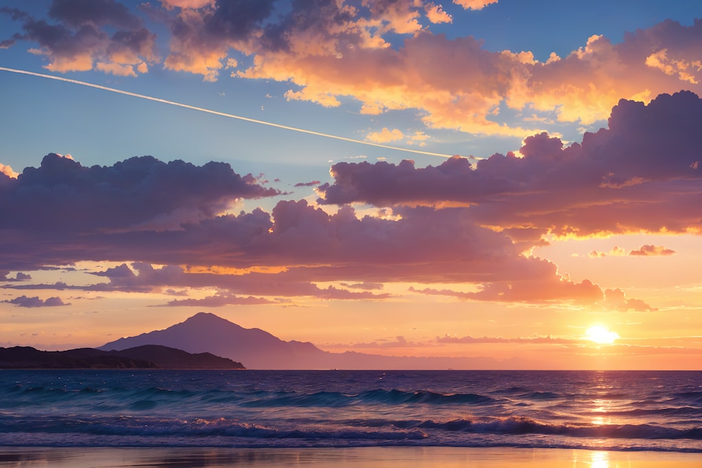 夕暮れの海と雲