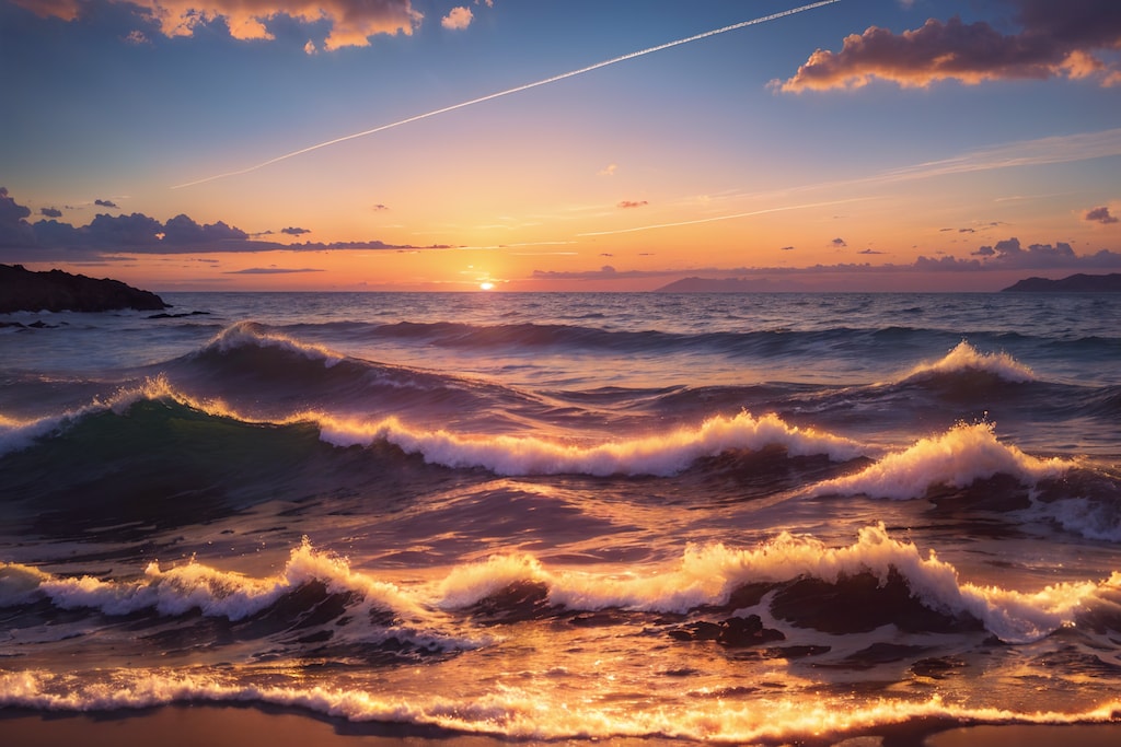 夕暮れの海と雲
