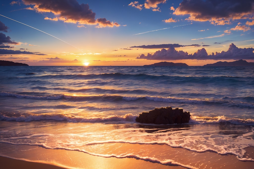 夕暮れの海と雲