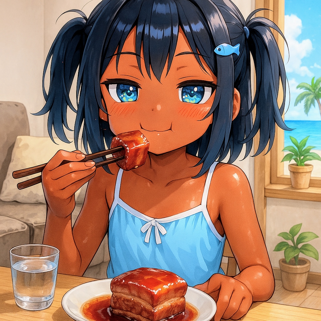 ラフテーを食べるこなつちゃん