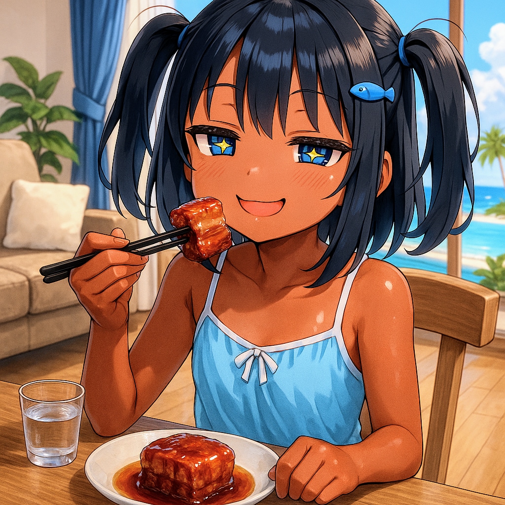 ラフテーを食べるこなつちゃん