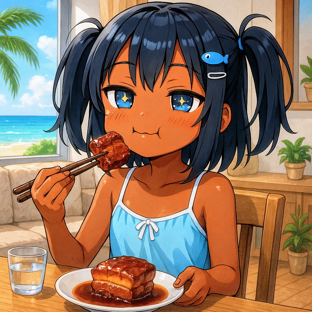 ラフテーを食べるこなつちゃん