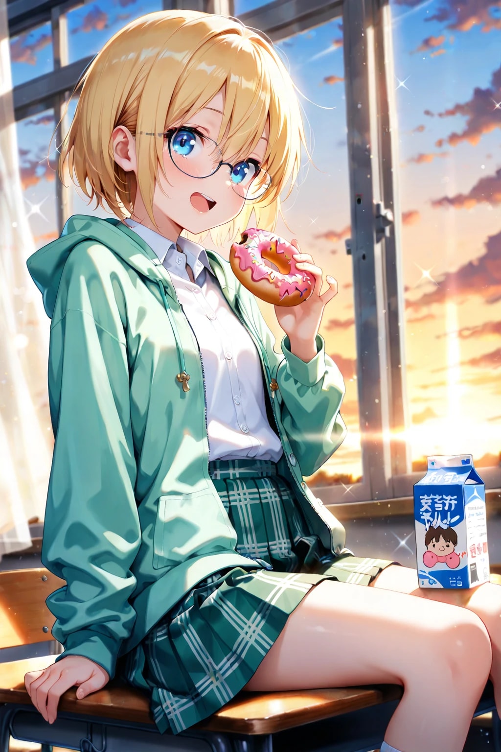 夕方の教室でドーナツを食べる | の人気AIイラスト・グラビア