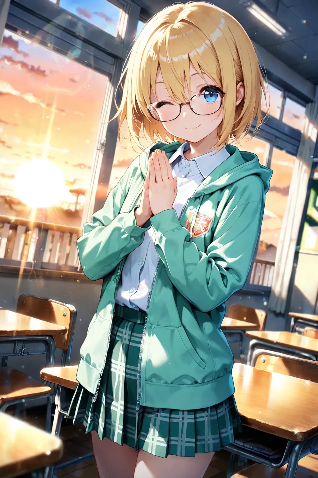 夕方の教室でドーナツを食べる