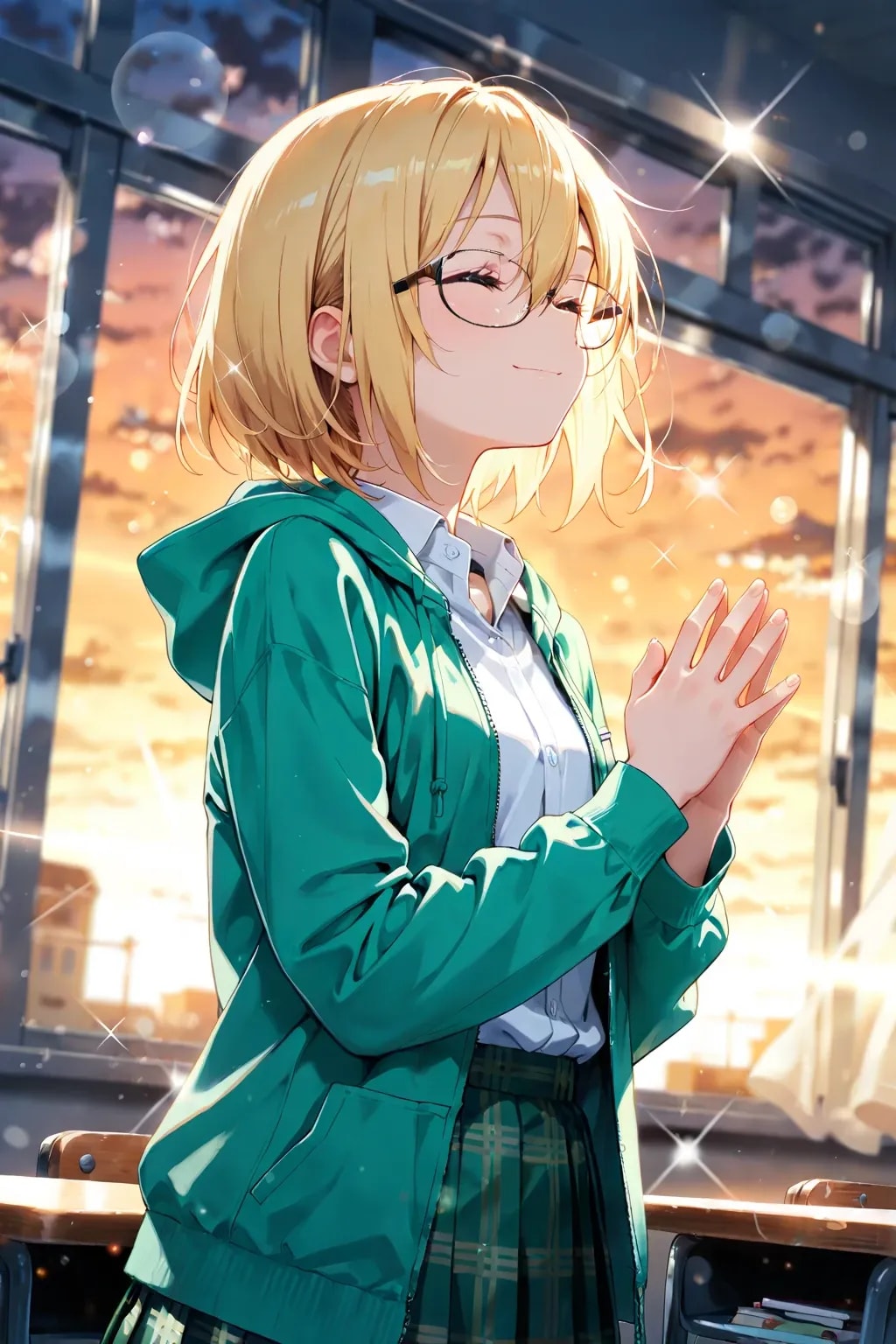 夕方の教室でドーナツを食べる