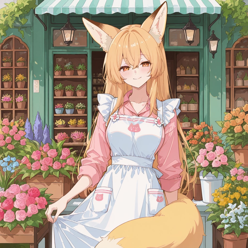 狐耳のお花屋さん | の人気AIイラスト・グラビア