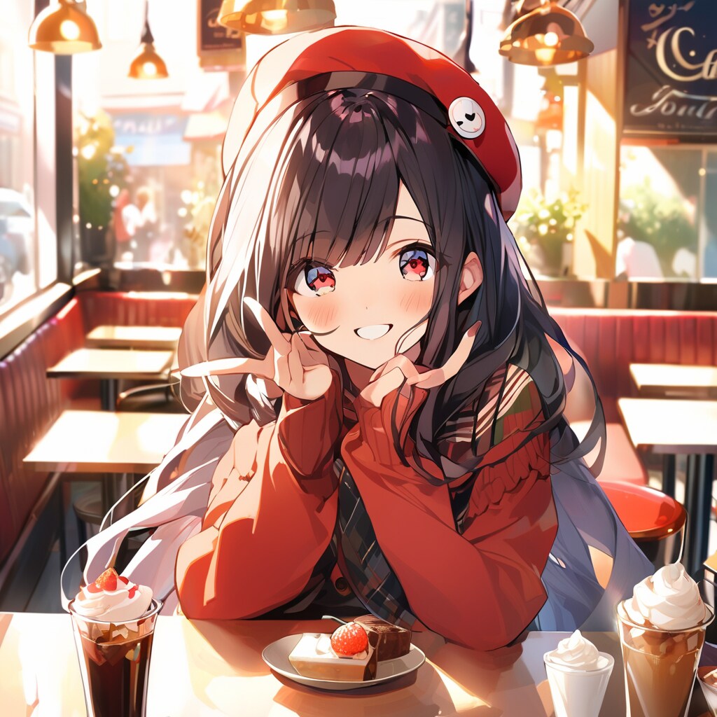 カフェでまったりベレー帽ちゃん