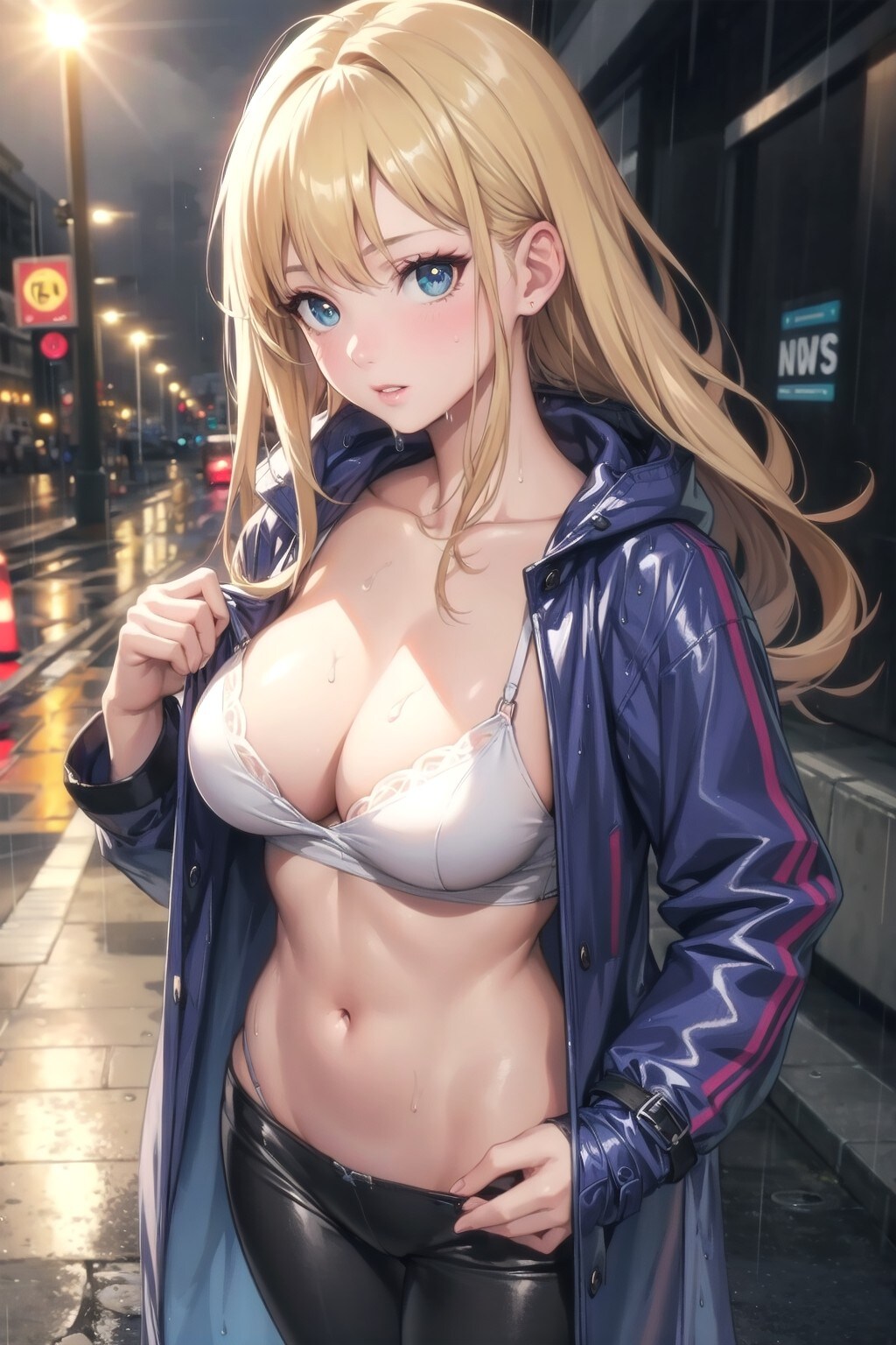 雨の日の金髪おっぱいお姉さん