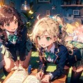 勉強するヤスミン三姉妹 2枚目