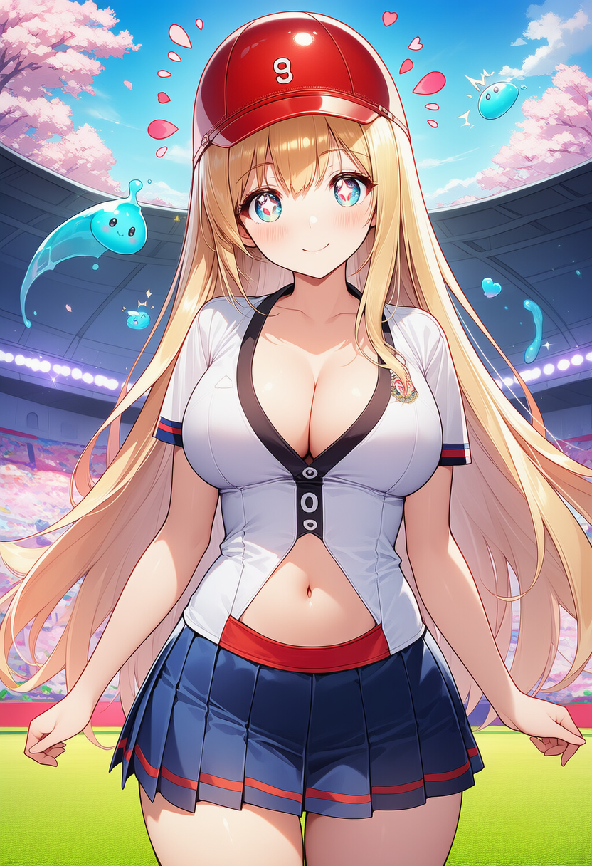 野球場の金髪の美少女