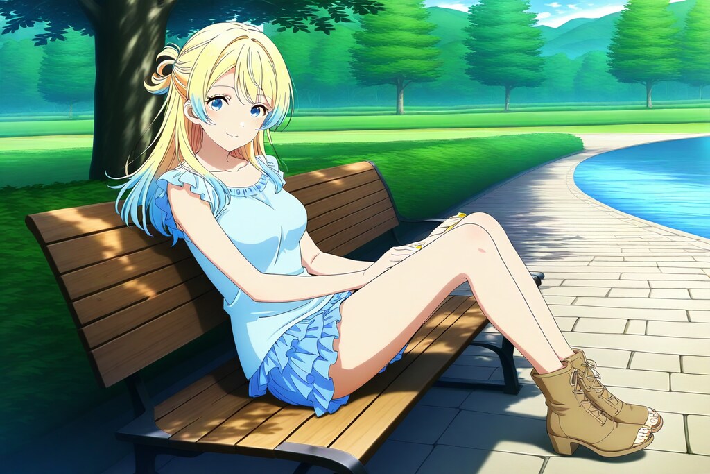 公園で休憩中の金髪ちゃん