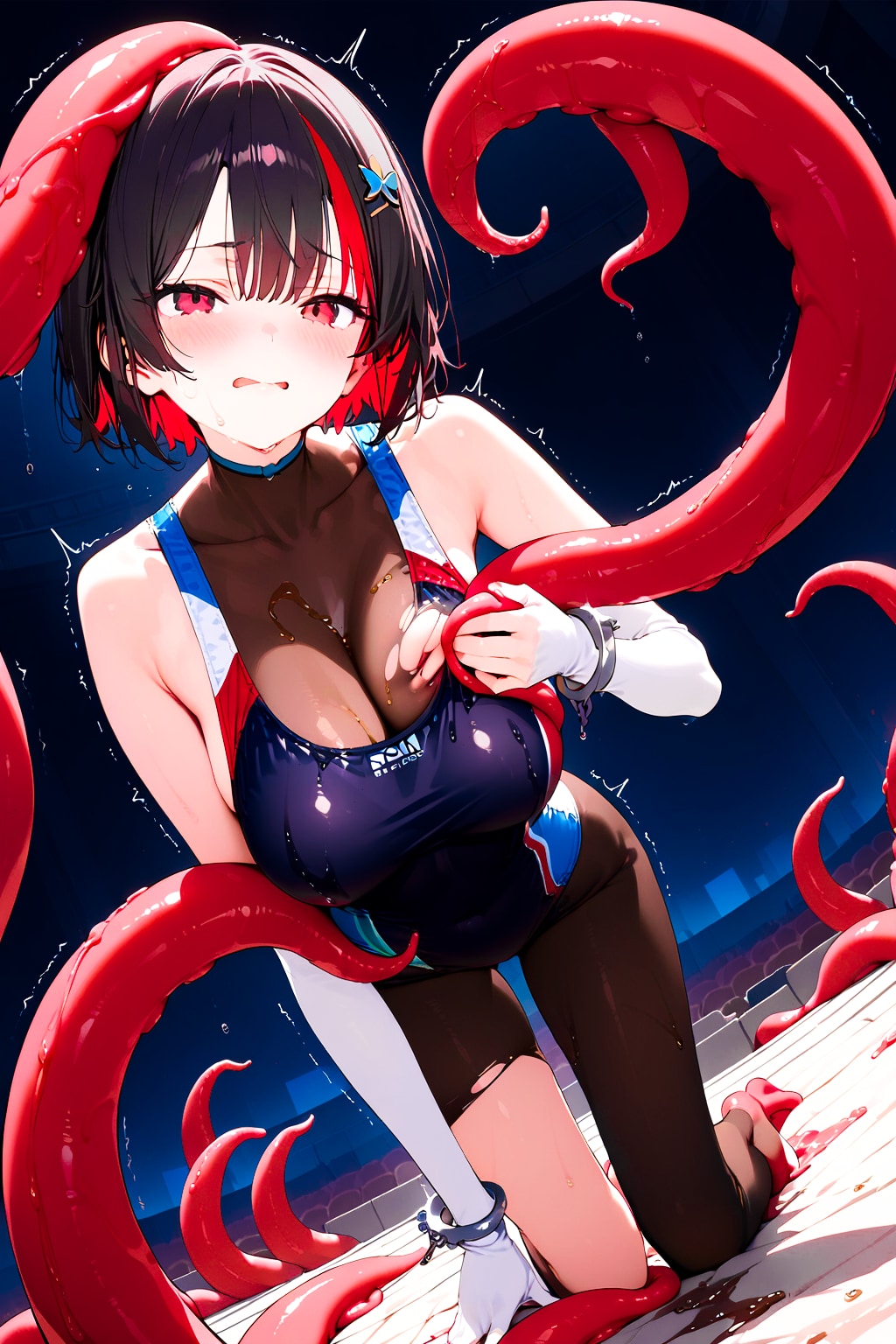 触手vs黒髪クールギャルの競泳水着ヒロインちゃん！