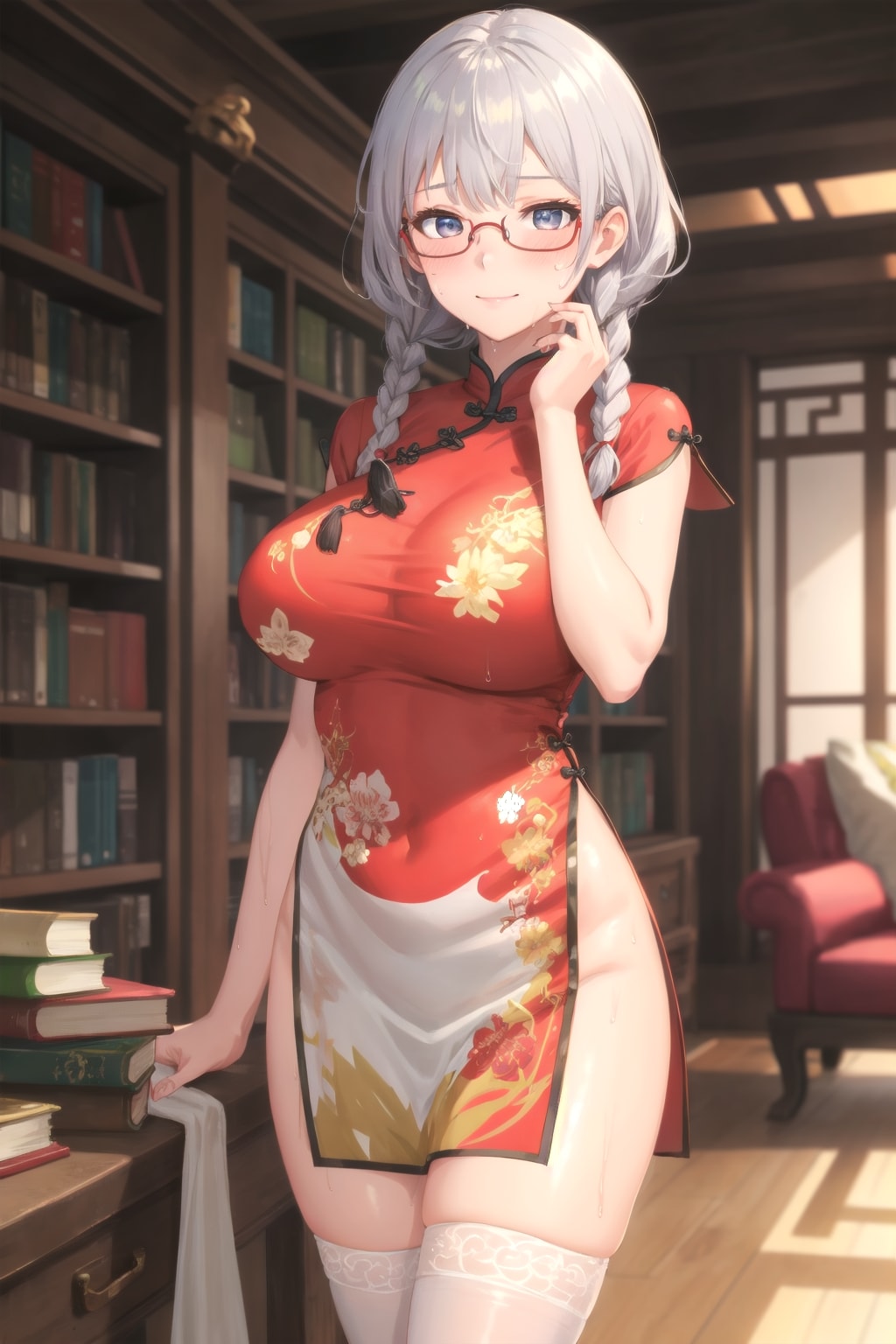 眼鏡三つ編み中華娘