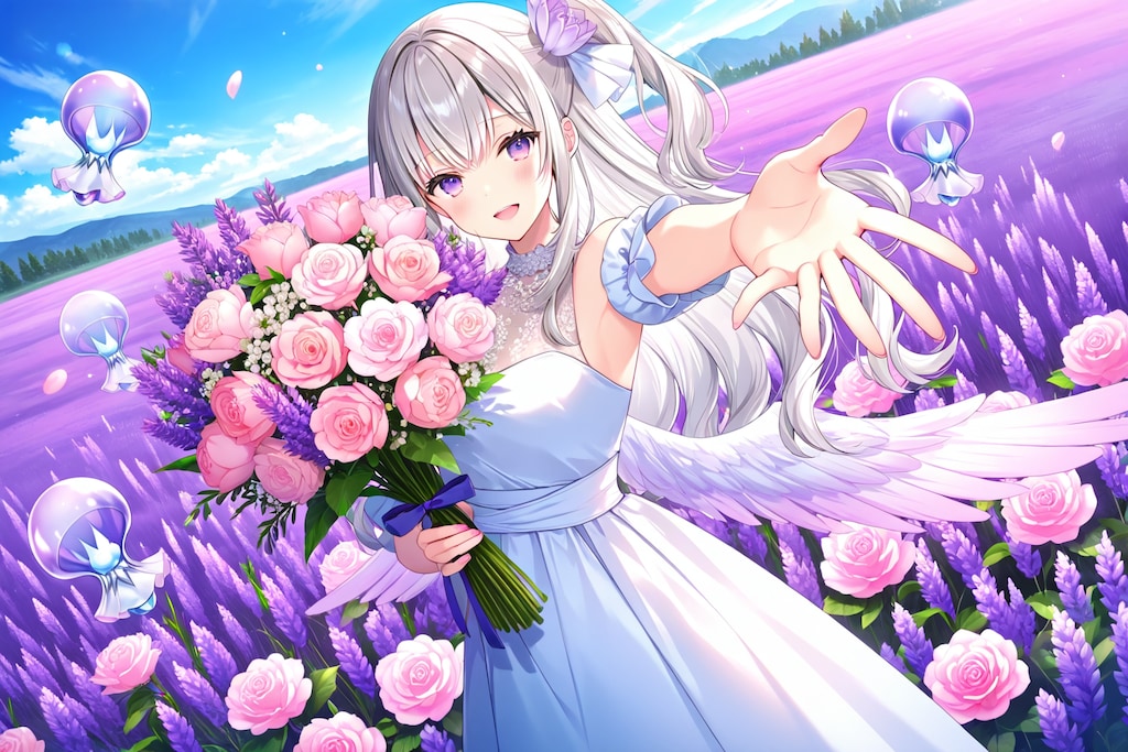 ラベンダーの咲く花畑で