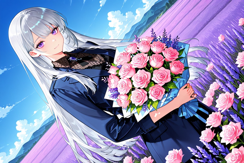 ラベンダーの咲く花畑で