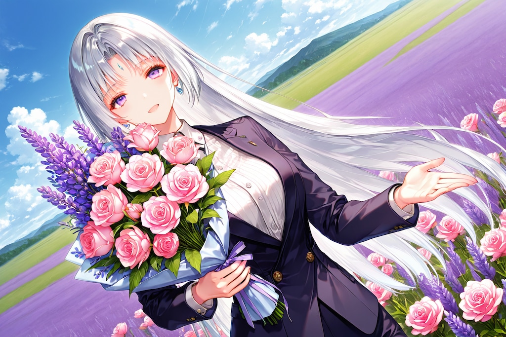 ラベンダーの咲く花畑で