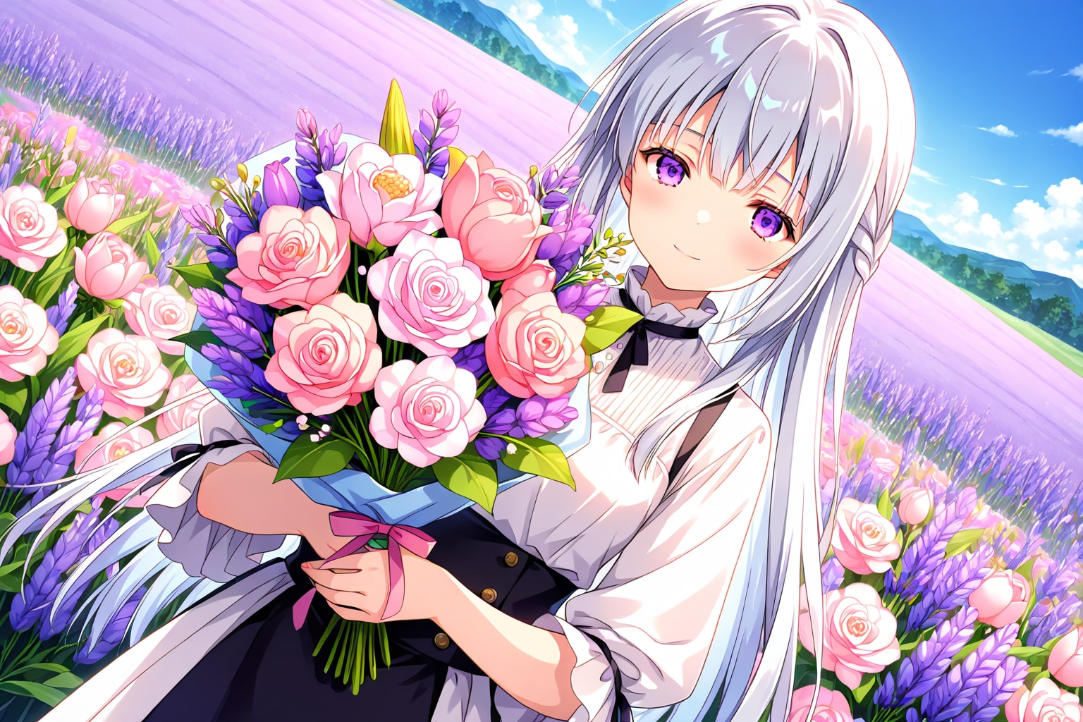 ラベンダーの咲く花畑で | の人気AIイラスト・グラビア