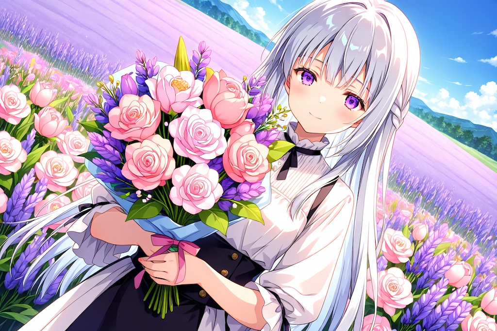 ラベンダーの咲く花畑で