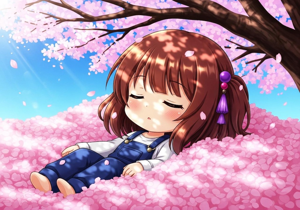 桜に埋もれるスミレちゃん