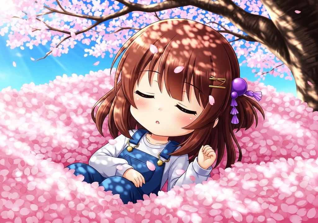 桜に埋もれるスミレちゃん