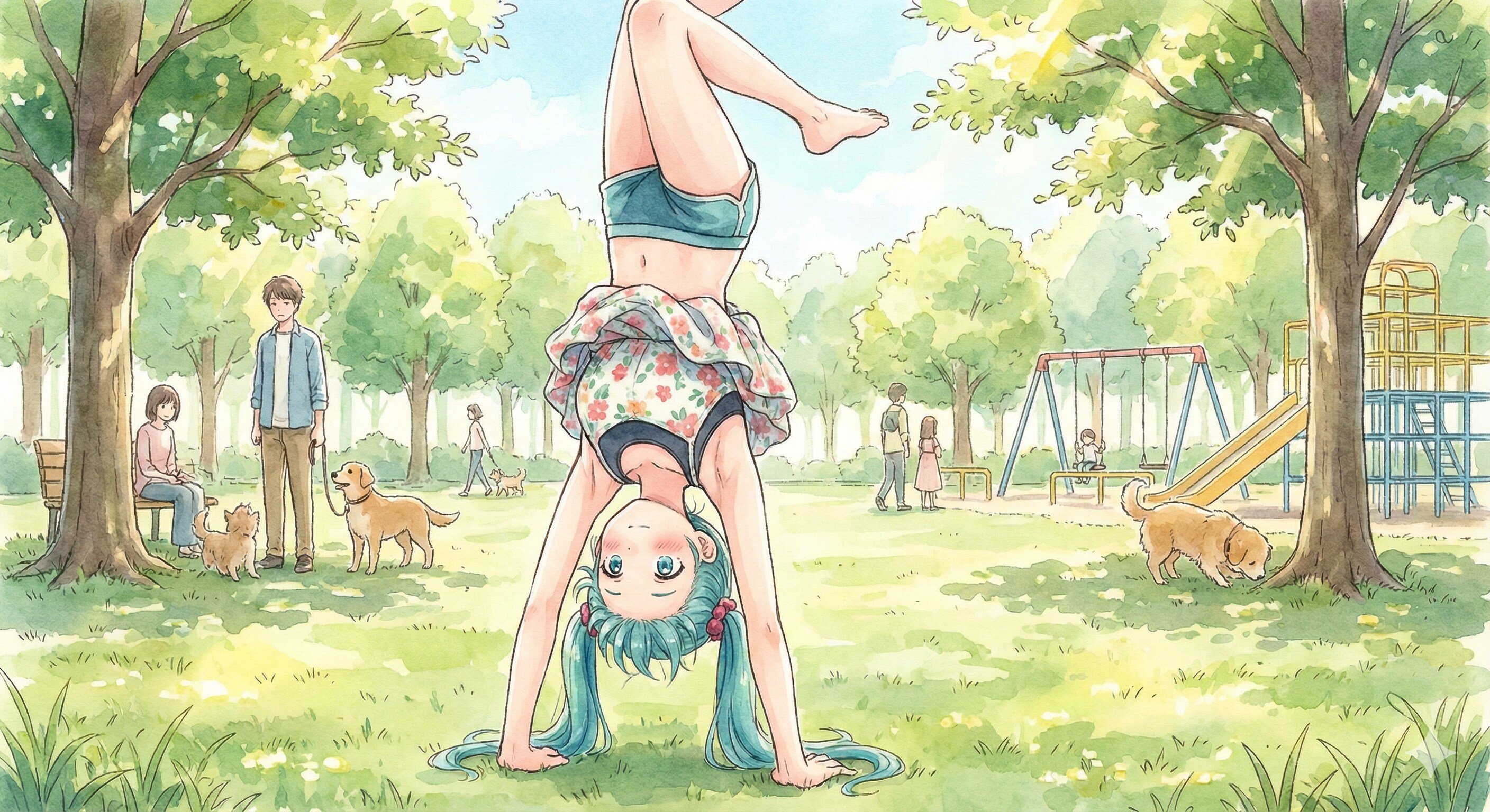 公園で逆立ちミクさん