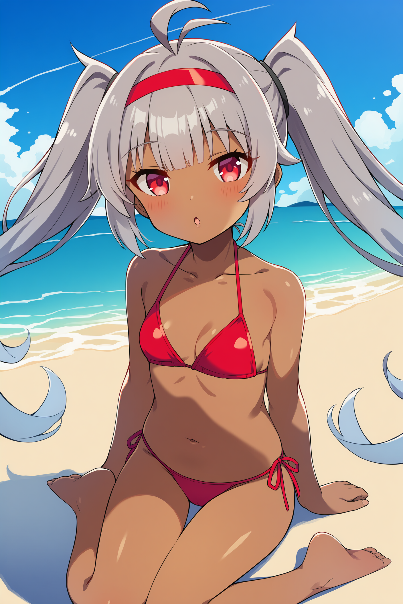 赤ビキニの褐色娘さん