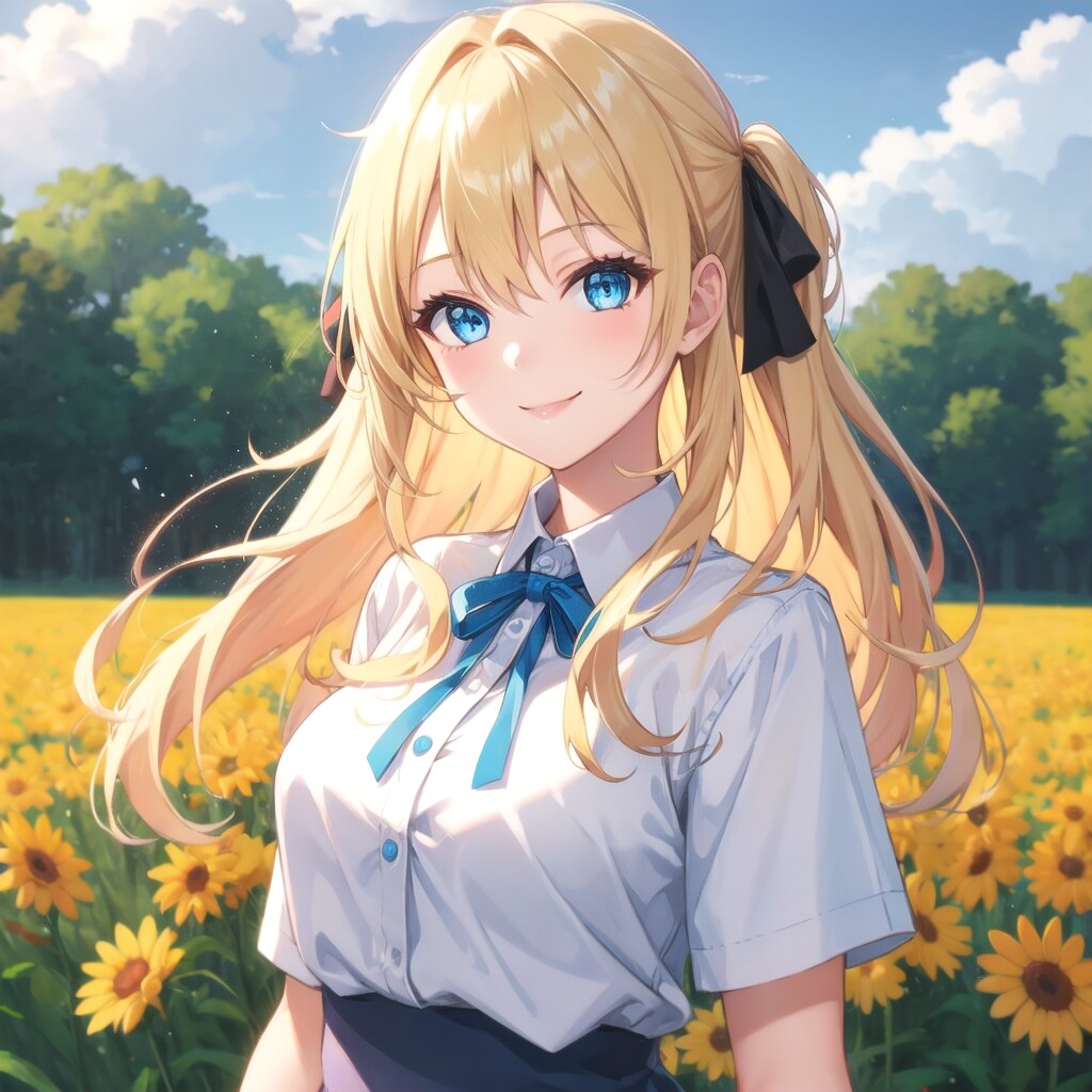野花の中で