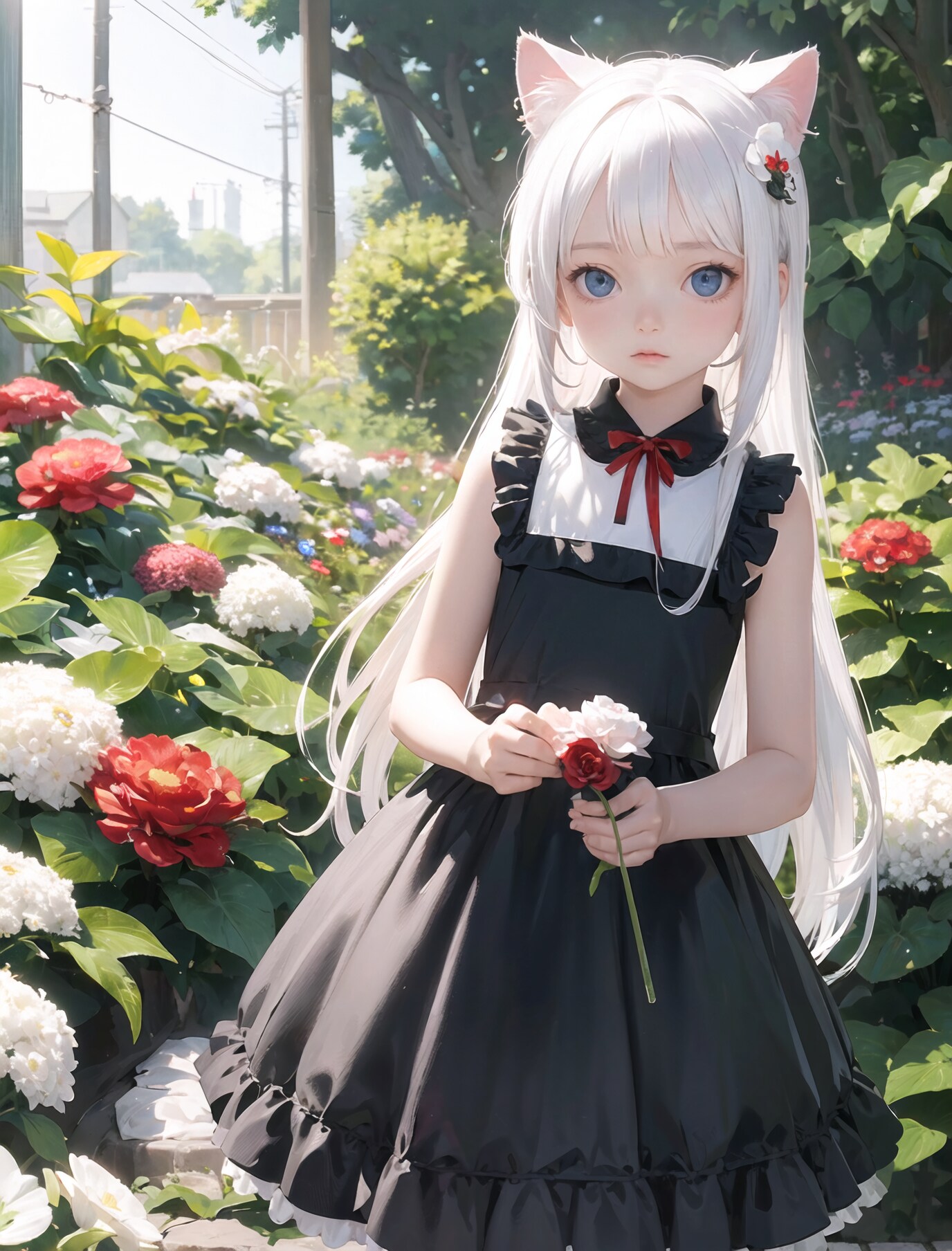 白猫は花畑の中にいる