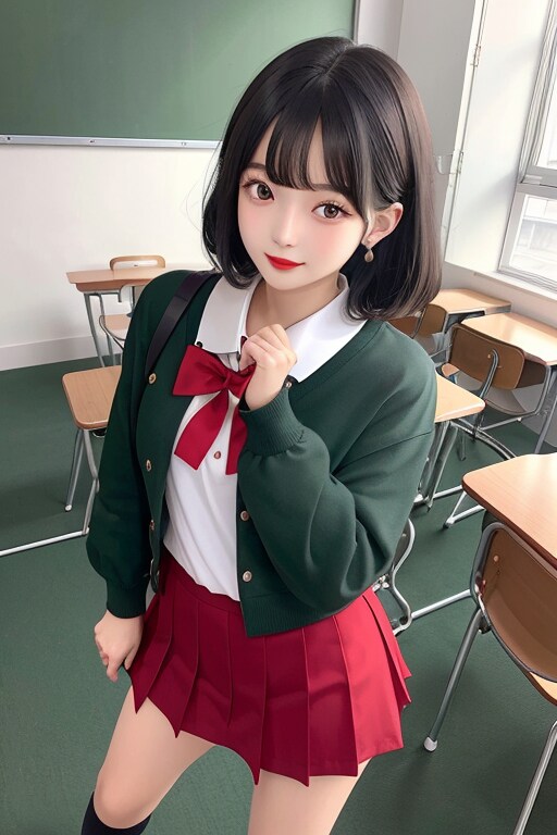黒髪ショート女子校生（緑）