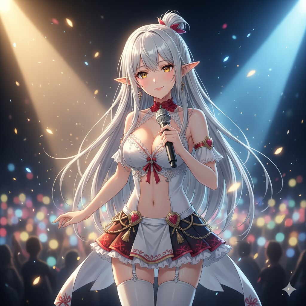 エルフのアイドルデビュー、ソロコンサート。by nano-banana Ver.