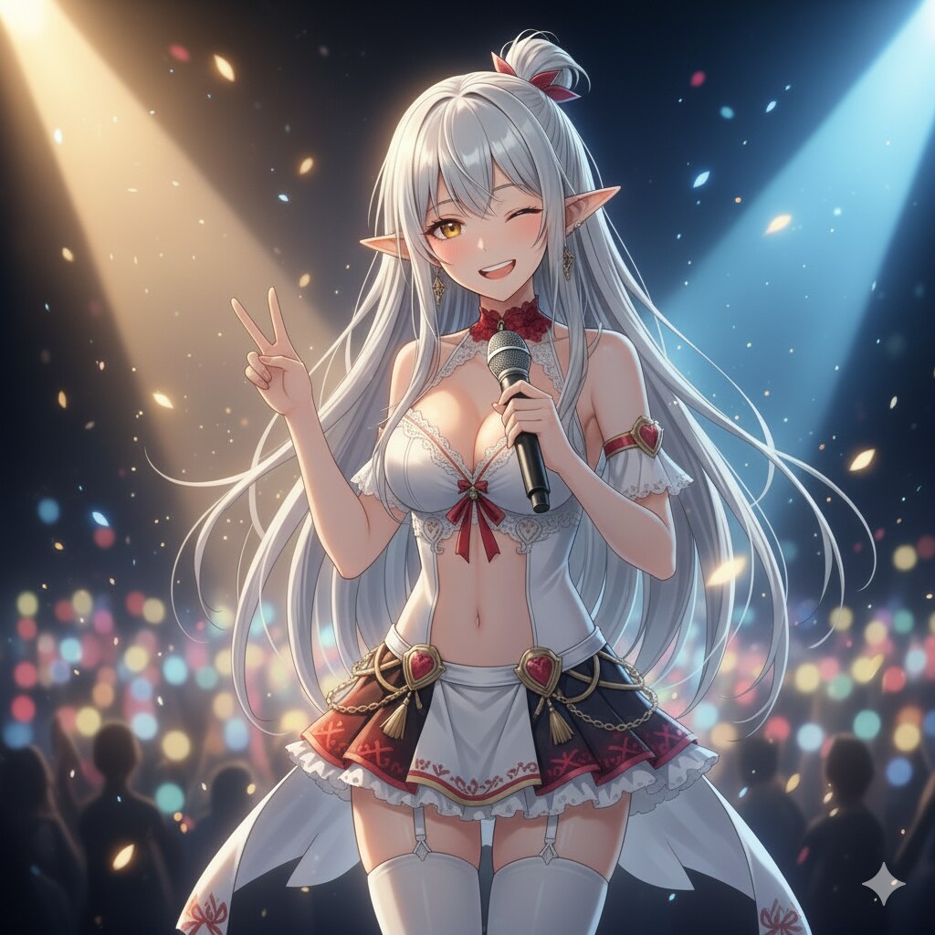 エルフのアイドルデビュー、ソロコンサート。by nano-banana Ver.