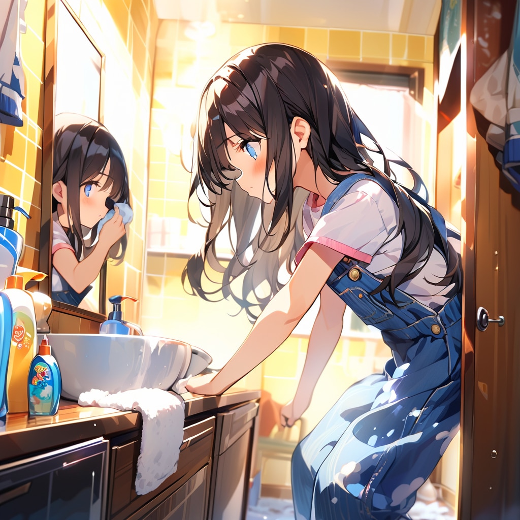 顔を洗う少女（微ホラー）